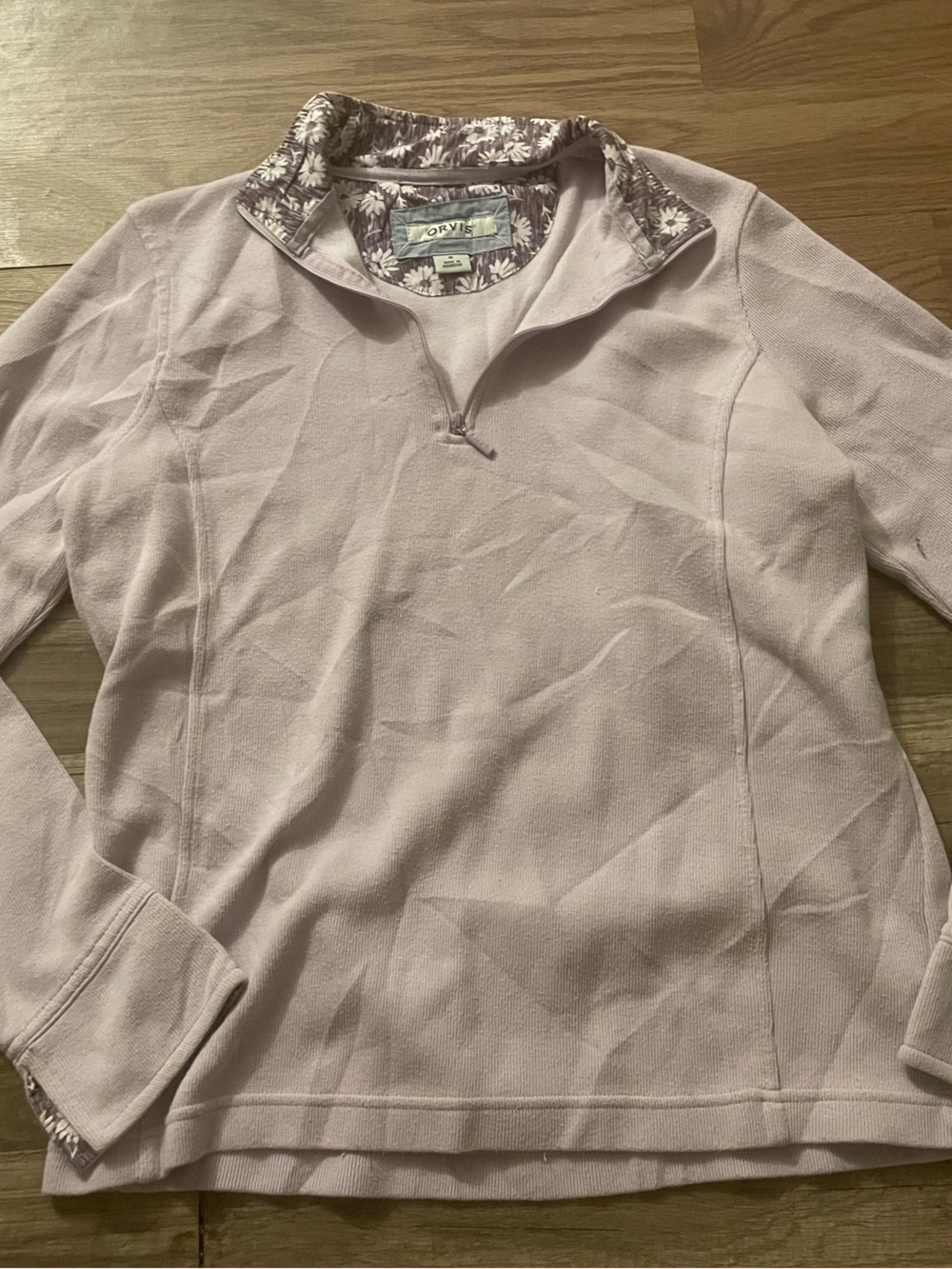 Orvis Lavender Floral-Trim Quarter-Zip Pullover
